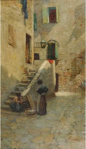 Grado, Venditrice Di Pesce Accanto Alla Scala Di Una Casa by Guido Grimani
