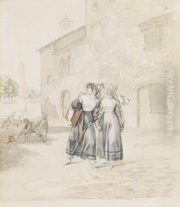 Zwei Damen Mit Zeichenmappen Auf Der Flucht