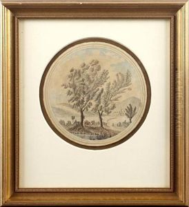 Cow Beneath Trees In A Hilly Landscape by Samuel Hieronymus Grimm