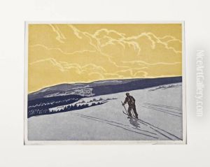 Skifahrer In Tief Verschneiter Vogtlandischer Abendlandschaft Skifahrer In Tief Verschneiter Vogtlandischer Abendlandschaft