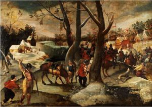 Geharnischter Reitertrupp In Verschneiter Baumlandschaft