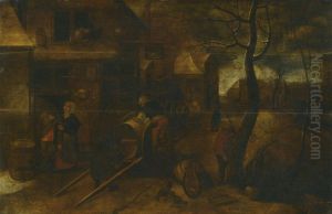 A Village Scene In Winter by Jacob Grimmer