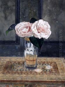 Still Life Of Roses In A Glass by Arthur E. Grimshaw