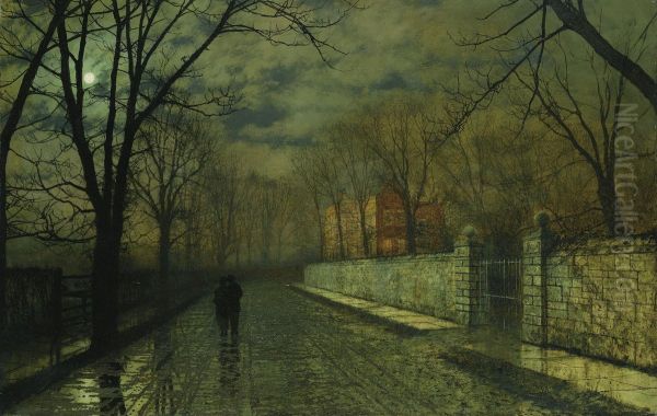Figures In A Moonlit Lane After Rain - view 1