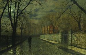 Figures In A Moonlit Lane After Rain by John Atkinson Grimshaw