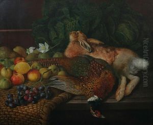 Still-life Of Dead Game, Fruit, And Cabbages On A Table, Signed And Dated 1864