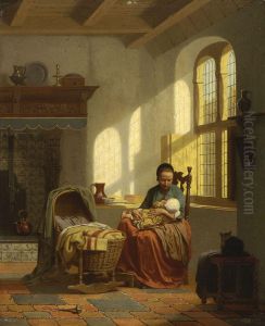 Hollandisches Interieur Mit Stillender Mutter by Charles Joseph Grips