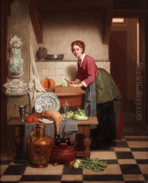 A Woman Preparing Vegetables - view 1