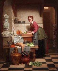 A Woman Preparing Vegetables by Charles Joseph Grips