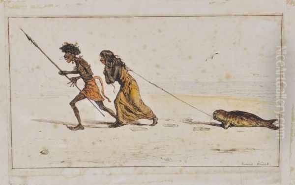 Cartoon Sketch "woman And Her Master (newguinea)" - view 1