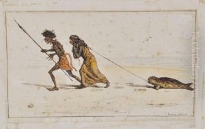 Cartoon Sketch "woman And Her Master (newguinea)" by Ernest Henry Griset