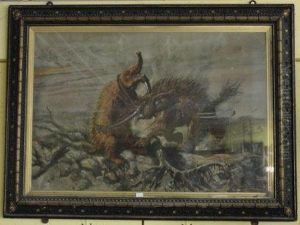 Encounter Between 2 Pre-historic Animals by Ernest Henry Griset