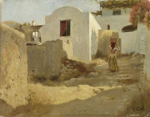 View Of A Mediterranean Village. by Conrad Grob