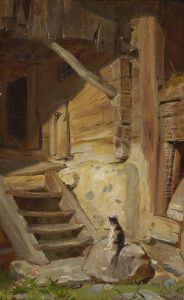 Katze Vor Dem Bauernhaus. by Conrad Grob