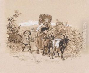 Bauerin Mit Knabe Und Ziegen. by Conrad Grob