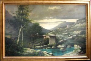 Paesaggio Montagnoso Con Torrente E Ponte by Francois Frederic Grobon