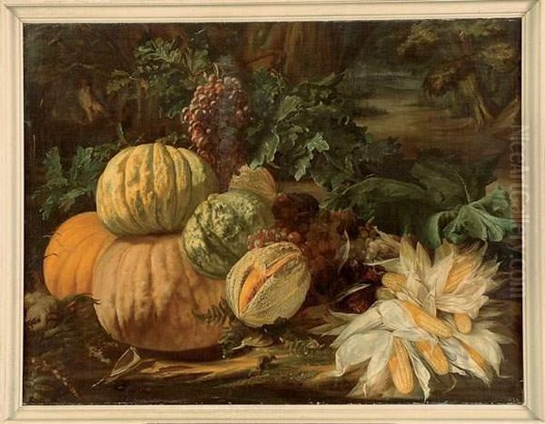 nature Morte Aux Pasteques Et Aux Epis De Mais Dans Un Paysage - view 1