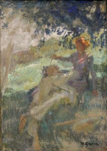 Unter Baumen Sitzende by Hermann Groeber