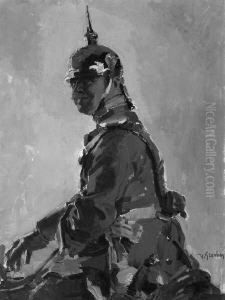 Groeber, H. "jager Zu Pferd". Sign., Rucks. Bez., Betitelt Und Dat. 1906. Ol Auf Lwd. 98 X 73,5 Cm. Rahmen by Hermann Groeber