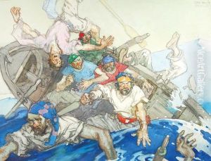 A Large Watercolour Scene From "the Buccaneer" by Daniel Sayre Groesbeck