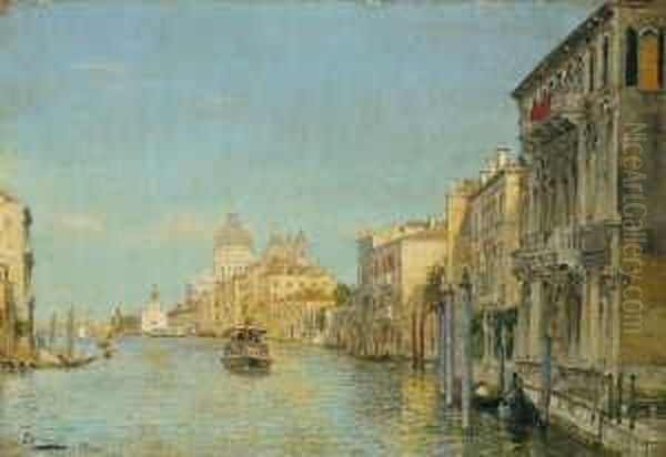 Auf Dem Canale Grande In Venedig. Signiert Und Datiert Unten Links: Th. Groll Df 1910. Ol Auf Leinwand, Auf Karton Aufgezogen. H 26,5; B 38 Cm. Provenienz: Privatsammlung, Basel. - view 1
