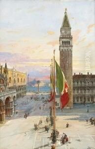 Blick Auf Den Markusplatz Mit Campanile In Venedig.