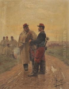 Soldiers In Conversation On A Country Lane by Paul Louis Narcisse Grolleron