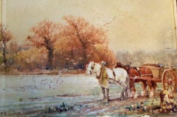 Farmworker With Horses And Cart - view 1