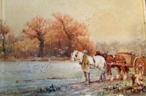 Farmworker With Horses And Cart by Ferdinand E. Grone