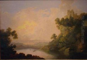 Lake Landscape With Castle Looming Atop A Cliff