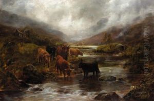 Highland Cattle Watering At A Burn by William Henry Charles Groome