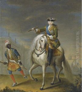 Portrait Of Empress Elizaveta Petrovna On Horseback by Georg Christoph Grooth