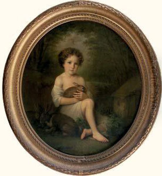 Portrait D'enfant Au Lapin. - view 1