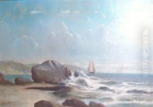 Sailboats Near A Rocky Coast by Daniel Charles Grose