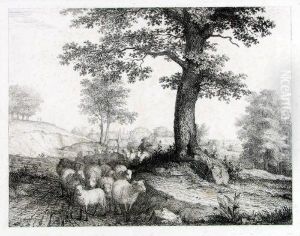 Landschaft Mit Einer Schafherde by Florian Grospietsch