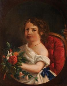 Ritratto Di Bimba Con Mazzo Di Fiori