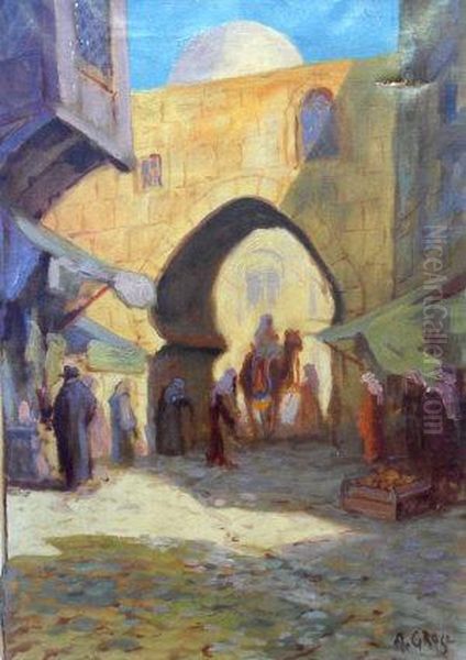 Figures And Camel And Rider In A North African City Street - view 1