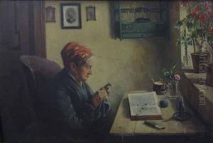 Woman Knitting by August Ignatz Grosz