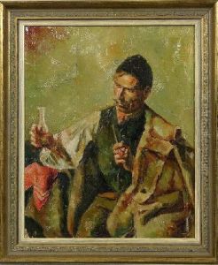 Mann Mit Pfeife Und Flasche by August Ignatz Grosz