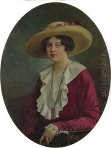 Portrait Einer Dame Mit Rotem Kleid Und Korallcollier