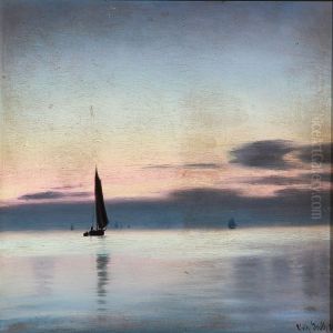 Seascape With A Sailing Boat On The Calm Sea by Vilhelm Georg Groth