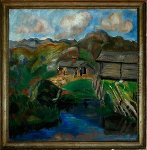 Landscape With Log House by Gudrun Grove