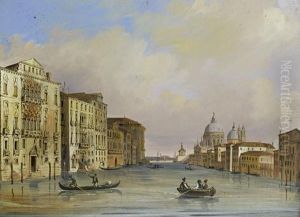 Gondolas On The Grand Canal Looking Towards Santa Maria Della Salute by Carlo Grubacs