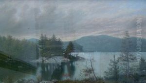 Figures In A Canoe At Edge Of Lake