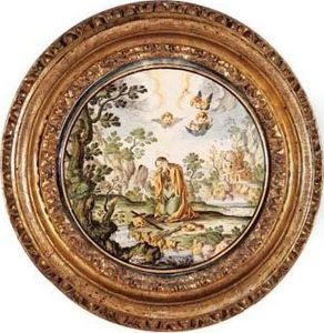 Maddalena Orante Sullo Sfondo Di Un Paesaggio Fluviale Turrito con Ricca Vegetazione. by Grue Francesco Antonio Saverio