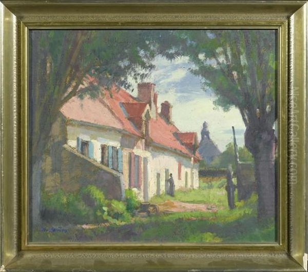 House With Figure At A Door And A Church Tower In The Background - view 1