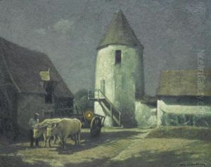 Team Of Oxen Before A Tower by Maurice Grun