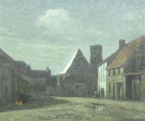 Village Street In The Moonlight. by Maurice Grun