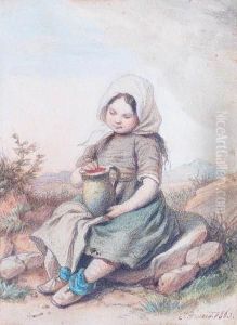 A Young Girl Seated On A Rock