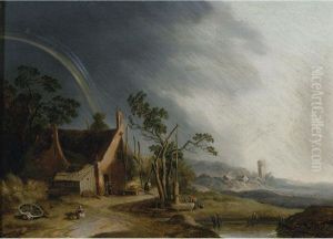 Landscape With A Cottage And A Rainbow by Basilius Grundmann